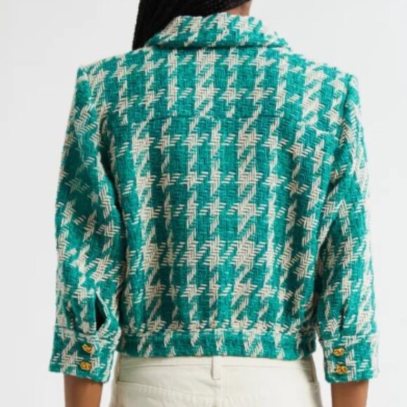 L’AGENCE Jia Houndstooth Tweed Crop Jacket Gold Buttons Size 4 - Picture 2 of 14